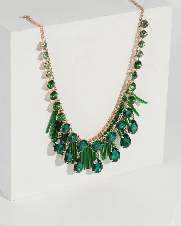 Green Multi Crystal Detail Statement Necklace