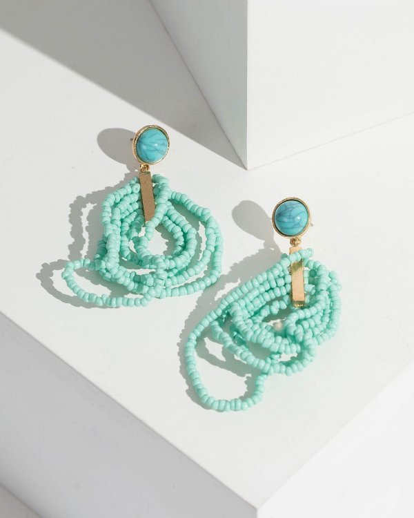 Blue Multi Round Beaded Detail Drop Earrings