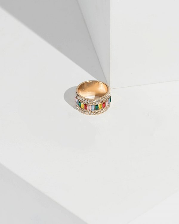 Multi Colour Multi Crystal Band Ring